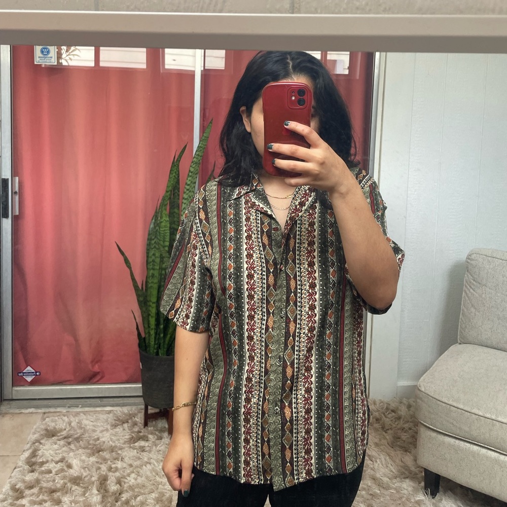 Green patterned printed top